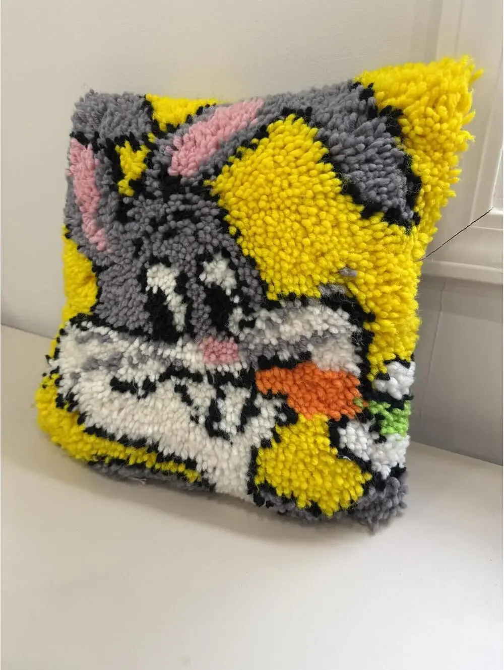 Handmade Latch Hook Bugs Bunny Pillow 12x12
